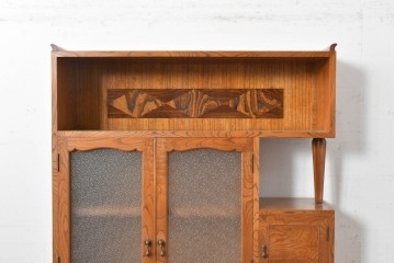 和製アンティーク　上手物!　高級品　欅(ケヤキ)材　パーケットリーが映えるモダンデザインが素敵な古い洋館の本箱　(R-087807)