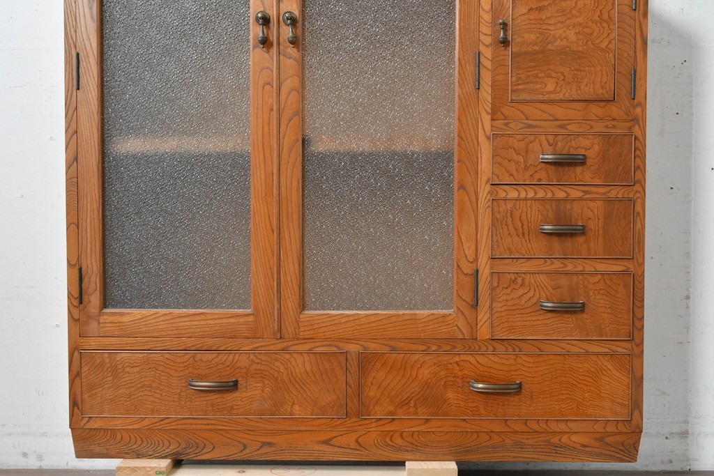 和製アンティーク　上手物!　高級品　欅(ケヤキ)材　パーケットリーが映えるモダンデザインが素敵な古い洋館の本箱　(R-087807)