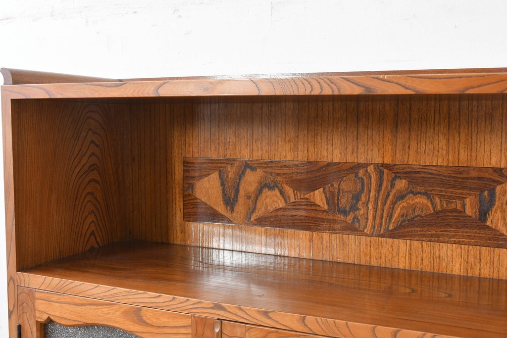 和製アンティーク　上手物!　高級品　欅(ケヤキ)材　パーケットリーが映えるモダンデザインが素敵な古い洋館の本箱　(R-087807)