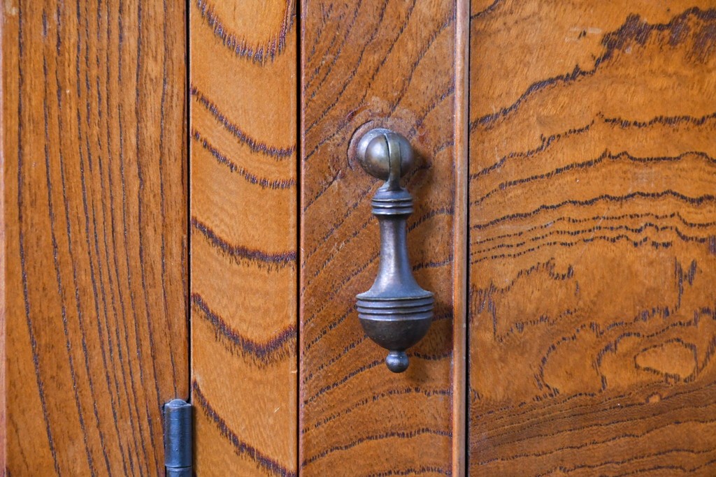 和製アンティーク　上手物!　高級品　欅(ケヤキ)材　パーケットリーが映えるモダンデザインが素敵な古い洋館の本箱　(R-087807)