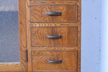 和製アンティーク　上手物!　高級品　欅(ケヤキ)材　パーケットリーが映えるモダンデザインが素敵な古い洋館の本箱　(R-087807)