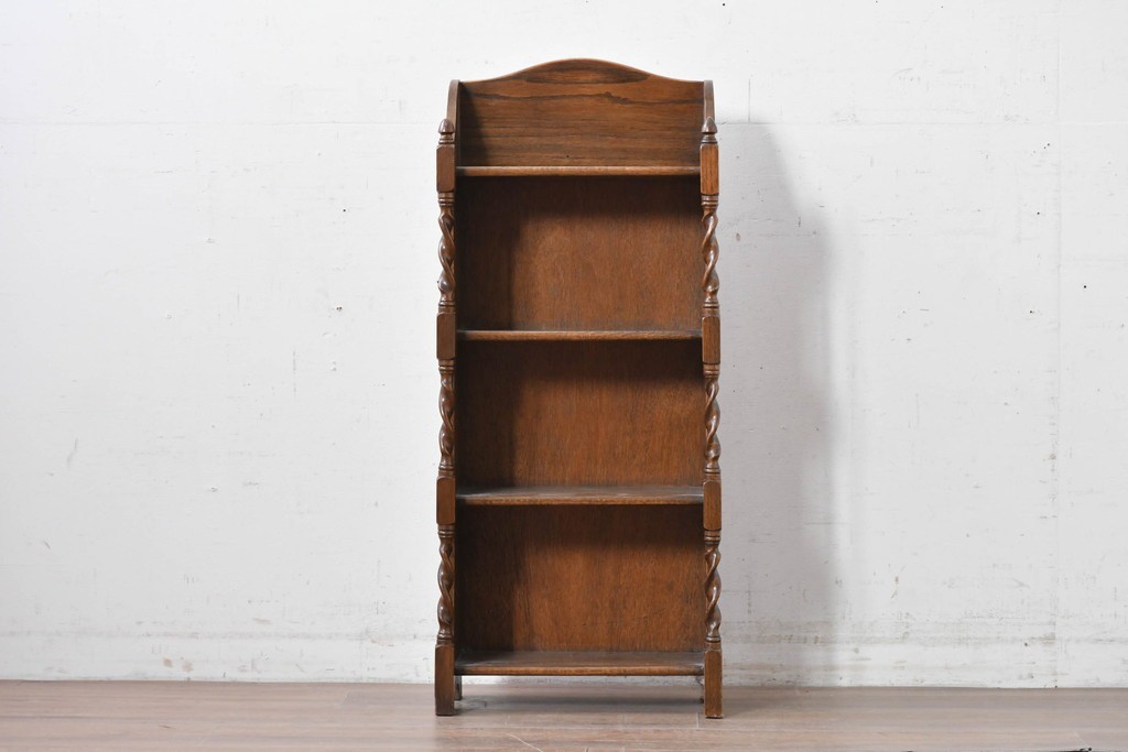 イギリスアンティーク　希少デザイン!　ツイスト支柱が印象的なブックシェルフ　(R-087810)