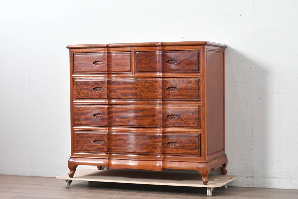 和製ヴィンテージ　花梨(カリン)材　美しい杢目と優雅な猫脚デザインのチェスト　(R-087811)