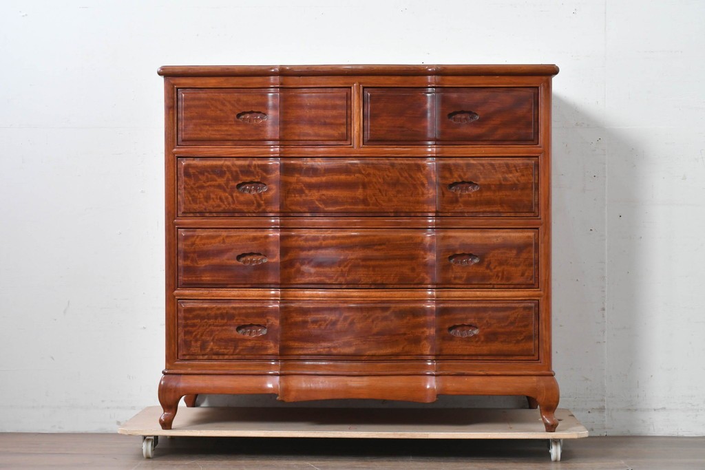 和製ヴィンテージ　花梨(カリン)材　美しい杢目と優雅な猫脚デザインのチェスト　(R-087811)