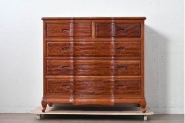 和製ヴィンテージ　花梨(カリン)材　美しい杢目と優雅な猫脚デザインのチェスト　(R-087811)