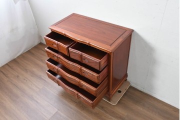 和製ヴィンテージ　花梨(カリン)材　美しい杢目と優雅な猫脚デザインのチェスト　(R-087811)