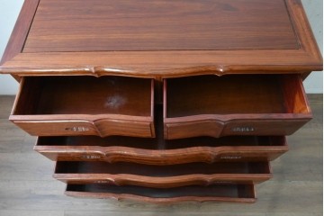 和製ヴィンテージ　花梨(カリン)材　美しい杢目と優雅な猫脚デザインのチェスト　(R-087811)