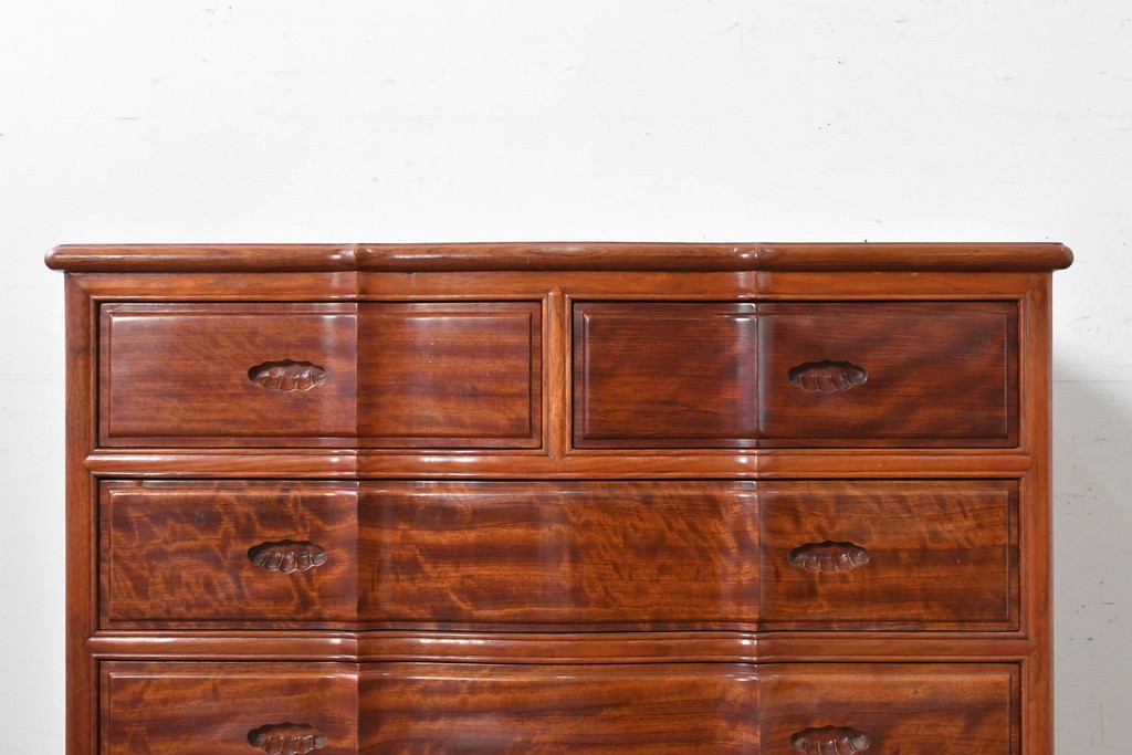 和製ヴィンテージ　花梨(カリン)材　美しい杢目と優雅な猫脚デザインのチェスト　(R-087811)