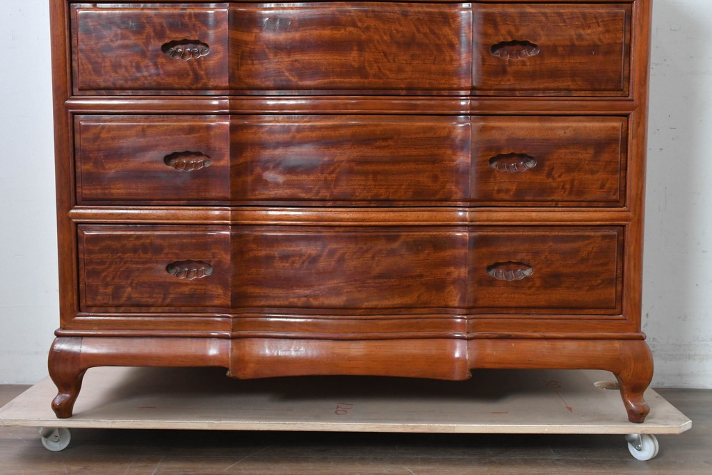 和製ヴィンテージ　花梨(カリン)材　美しい杢目と優雅な猫脚デザインのチェスト　(R-087811)