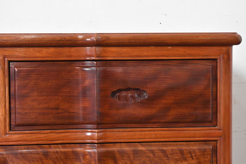 和製ヴィンテージ　花梨(カリン)材　美しい杢目と優雅な猫脚デザインのチェスト　(R-087811)