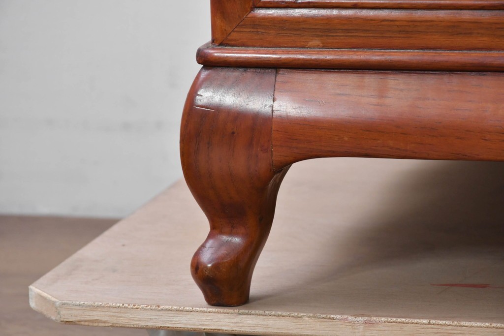 和製ヴィンテージ　花梨(カリン)材　美しい杢目と優雅な猫脚デザインのチェスト　(R-087811)