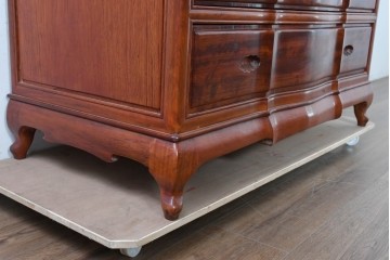 和製ヴィンテージ　花梨(カリン)材　美しい杢目と優雅な猫脚デザインのチェスト　(R-087811)