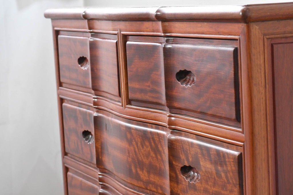 和製ヴィンテージ　花梨(カリン)材　美しい杢目と優雅な猫脚デザインのチェスト　(R-087811)