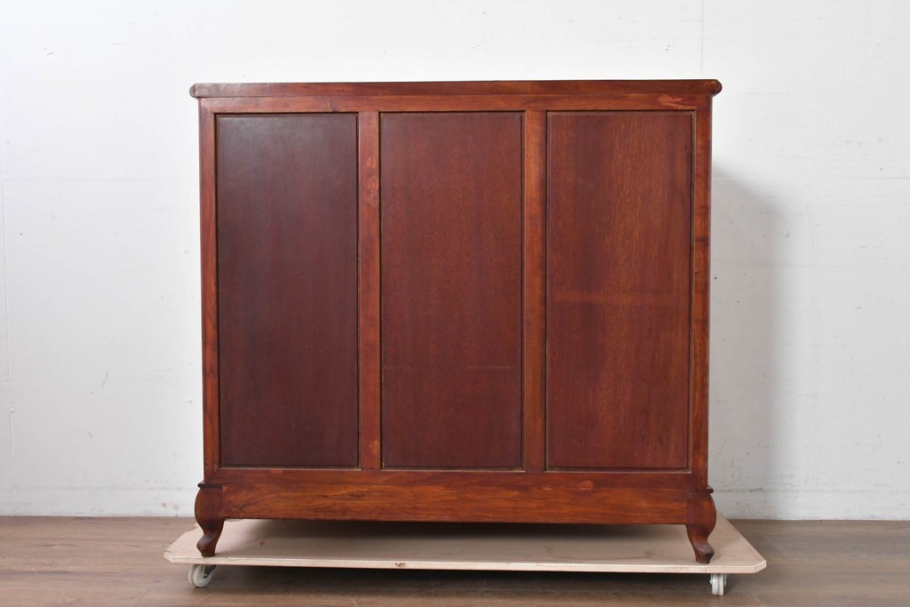 和製ヴィンテージ　花梨(カリン)材　美しい杢目と優雅な猫脚デザインのチェスト　(R-087811)