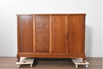 和製ヴィンテージ　花梨(カリン)材　優美な彫刻と猫脚が素敵なクラシカルデザインのサイドボード　(R-087812)