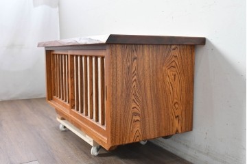 中古　美品　国産職人手作り　岩泉純木家具　和紙張りの引き戸が印象的な栓材・漆塗りのテレビボード　製作費推定70万円　(R-087815)