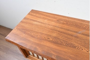 中古　美品　国産職人手作り　岩泉純木家具　和紙張りの引き戸が印象的な栓材・漆塗りのテレビボード　製作費推定70万円　(R-087815)
