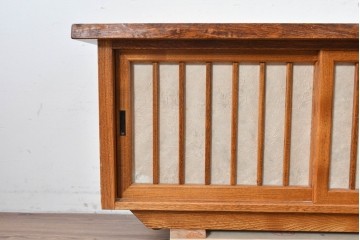 中古　美品　国産職人手作り　岩泉純木家具　和紙張りの引き戸が印象的な栓材・漆塗りのテレビボード　製作費推定70万円　(R-087815)