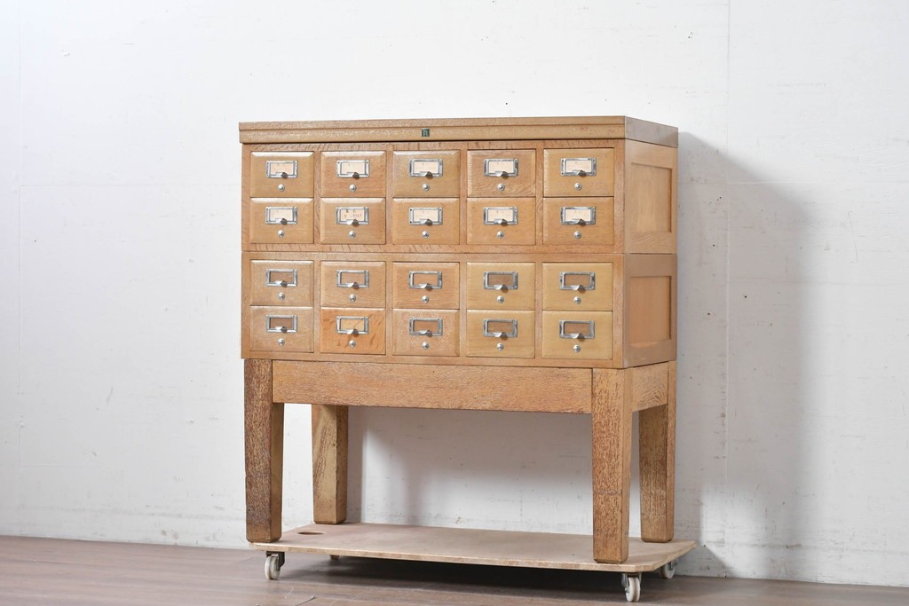 和製ヴィンテージ　昭和レトロ　KIHARA　ナラ材製　小物収納に最適な図書館のカードケース　(R-087819)