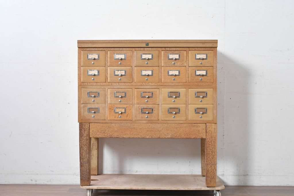 和製ヴィンテージ　昭和レトロ　KIHARA　ナラ材製　小物収納に最適な図書館のカードケース　(R-087819)