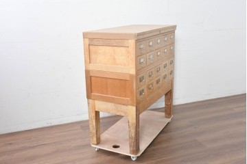 和製ヴィンテージ　昭和レトロ　KIHARA　ナラ材製　小物収納に最適な図書館のカードケース　(R-087819)