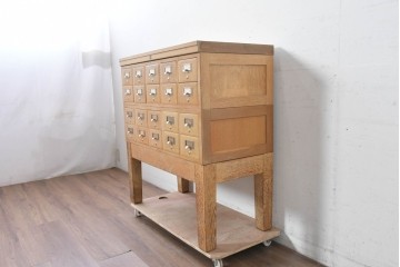 和製ヴィンテージ　昭和レトロ　KIHARA　ナラ材製　小物収納に最適な図書館のカードケース　(R-087819)