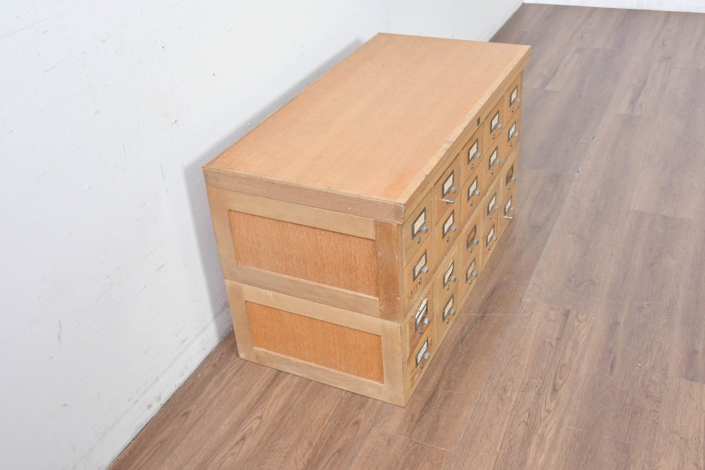 和製ヴィンテージ　昭和レトロ　KIHARA　ナラ材製　卓上収納におすすめの図書館のカードケース　(R-087820)