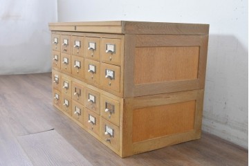 和製ヴィンテージ　昭和レトロ　KIHARA　ナラ材製　卓上収納におすすめの図書館のカードケース　(R-087820)