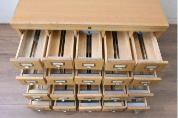 和製ヴィンテージ　昭和レトロ　KIHARA　ナラ材製　卓上収納におすすめの図書館のカードケース　(R-087820)