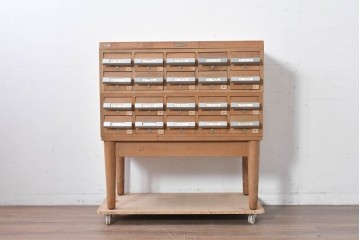 和製ヴィンテージ　昭和レトロ　KIHARA　ナラ材製　小物収納に最適な図書館のスタッキングカードケース　(R-087821)