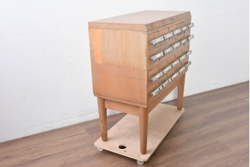 和製ヴィンテージ　昭和レトロ　KIHARA　ナラ材製　小物収納に最適な図書館のスタッキングカードケース　(R-087821)