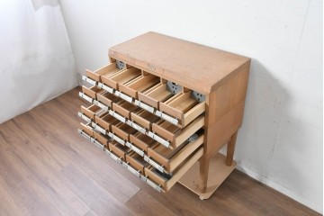 和製ヴィンテージ　昭和レトロ　KIHARA　ナラ材製　小物収納に最適な図書館のスタッキングカードケース　(R-087821)