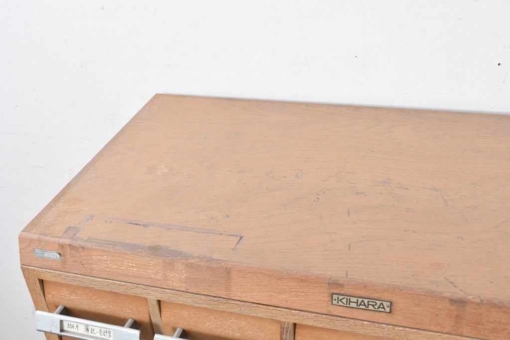 和製ヴィンテージ　昭和レトロ　KIHARA　ナラ材製　小物収納に最適な図書館のスタッキングカードケース　(R-087821)
