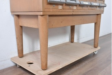 和製ヴィンテージ　昭和レトロ　KIHARA　ナラ材製　小物収納に最適な図書館のスタッキングカードケース　(R-087821)