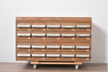 和製ヴィンテージ　昭和レトロ　KIHARA　ナラ材製　卓上収納におすすめの図書館のカードケース　(R-087822)