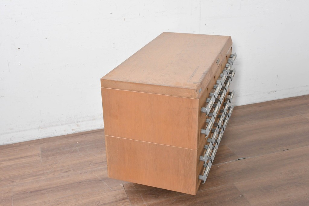 和製ヴィンテージ　昭和レトロ　KIHARA　ナラ材製　卓上収納におすすめの図書館のカードケース　(R-087822)