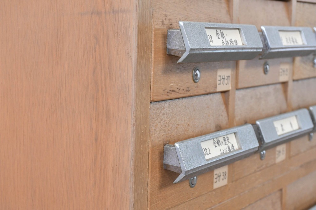 和製ヴィンテージ　昭和レトロ　KIHARA　ナラ材製　卓上収納におすすめの図書館のカードケース　(R-087822)