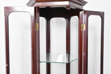 和製ヴィンテージ　美品　希少デザイン!　花梨(カリン)材　六角形の珍しいフォルムが魅力的なガラスケース　(R-087835)