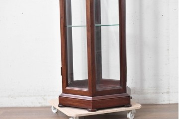 和製ヴィンテージ　美品　希少デザイン!　花梨(カリン)材　六角形の珍しいフォルムが魅力的なガラスケース　(R-087835)