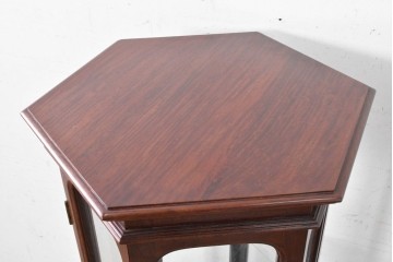 和製ヴィンテージ　美品　希少デザイン!　花梨(カリン)材　六角形の珍しいフォルムが魅力的なガラスケース　(R-087835)