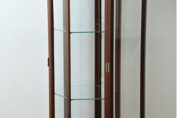 和製ヴィンテージ　美品　希少デザイン!　花梨(カリン)材　六角形の珍しいフォルムが魅力的なガラスケース　(R-087835)