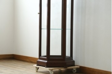 和製ヴィンテージ　美品　希少デザイン!　花梨(カリン)材　六角形の珍しいフォルムが魅力的なガラスケース　(R-087835)