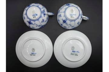 デンマーク製　ROYAL COPENHAGEN(ロイヤルコペンハーゲン)　ブルーフルーテッド　ハーフレース　ティーカップ&ソーサー5客セット　定価(5客合計)約14万8千円　(R-087854)