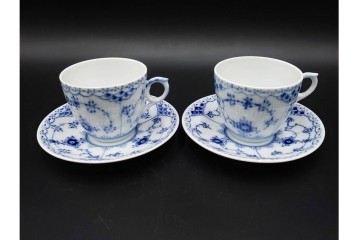デンマーク製　ROYAL COPENHAGEN(ロイヤルコペンハーゲン)　ブルーフルーテッド　ハーフレース　コーヒーカップ&ソーサー5客セット　定価(5客合計)約13万7千円　(R-087855)
