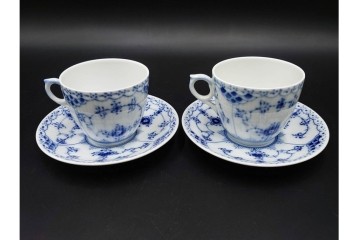 デンマーク製　ROYAL COPENHAGEN(ロイヤルコペンハーゲン)　ブルーフルーテッド　ハーフレース　コーヒーカップ&ソーサー5客セット　定価(5客合計)約13万7千円　(R-087855)