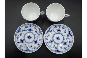 デンマーク製　ROYAL COPENHAGEN(ロイヤルコペンハーゲン)　ブルーフルーテッド　ハーフレース　コーヒーカップ&ソーサー5客セット　定価(5客合計)約13万7千円　(R-087855)