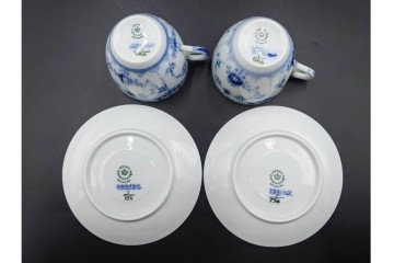 デンマーク製　ROYAL COPENHAGEN(ロイヤルコペンハーゲン)　ブルーフルーテッド　ハーフレース　コーヒーカップ&ソーサー5客セット　定価(5客合計)約13万7千円　(R-087855)