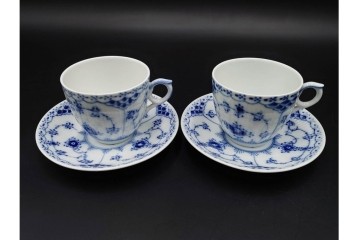 デンマーク製　ROYAL COPENHAGEN(ロイヤルコペンハーゲン)　ブルーフルーテッド　ハーフレース　コーヒーカップ&ソーサー5客セット　定価(5客合計)約13万7千円　(R-087855)