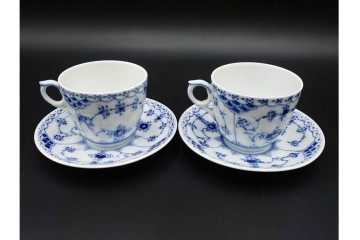 デンマーク製　ROYAL COPENHAGEN(ロイヤルコペンハーゲン)　ブルーフルーテッド　ハーフレース　コーヒーカップ&ソーサー5客セット　定価(5客合計)約13万7千円　(R-087855)