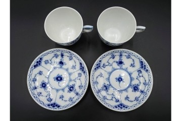 デンマーク製　ROYAL COPENHAGEN(ロイヤルコペンハーゲン)　ブルーフルーテッド　ハーフレース　コーヒーカップ&ソーサー5客セット　定価(5客合計)約13万7千円　(R-087855)